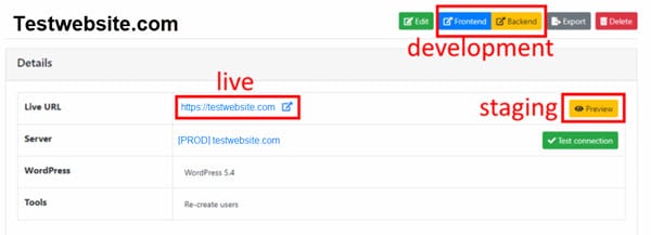 FLATsite dashboard highlighting each development environment